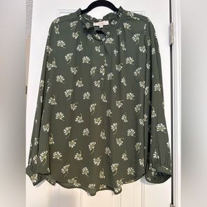 NWT Loft Green Dainty Floral Long Sleeve Blouse